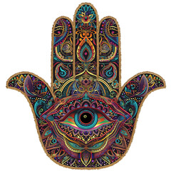 Naklejka premium Hamsa Illustration. Popular Arabic and Jewish amulet. Vector illustration. Mystic, alchemy, occult concept. Astrology, esoteric, religion.