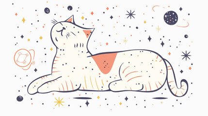 A cute cat outline drawing vector stars and galaxies illustration