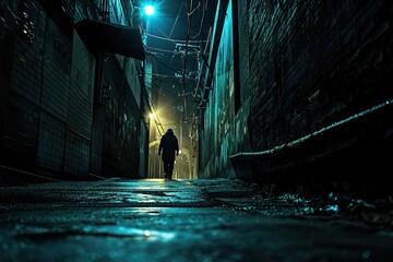 Person navigating a dimly lit alley in an urban setting, emphasizing the mysterious beauty found in low-lit cityscapes.