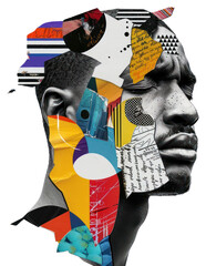 PNG Paper collage of man crying art portrait adult.