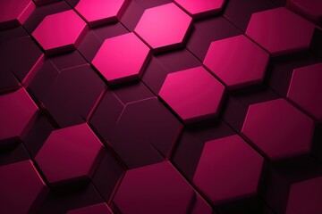 Magenta dark 3d render background with hexagon pattern - obrazy, fototapety, plakaty