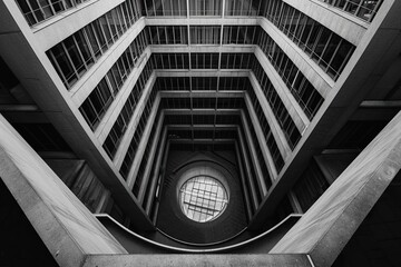 A high-angle shot of a government building, symbolizing the center of bureaucratic operations. The image employs a formal composition and architectural lines. - obrazy, fototapety, plakaty