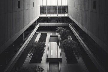 A high-angle shot of a government building, symbolizing the center of bureaucratic operations. The image employs a formal composition and architectural lines. - obrazy, fototapety, plakaty