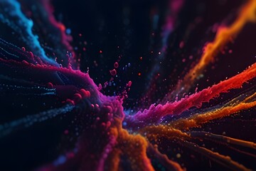 4k Fluid particles. Liquid glowing multicolor neon dust. Fluid animation. Abstract background