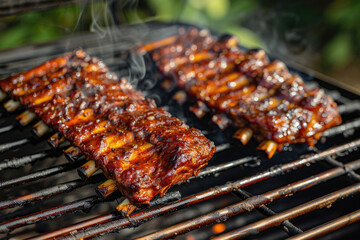 Grilled pork ribs on the grill