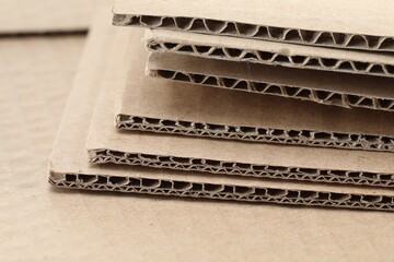 Sheets of brown corrugated cardboard, closeup view