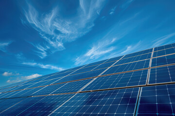 Solar farm panels against blue sky
