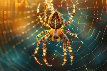Obraz premium Spider in the web macro close-up