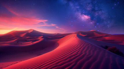 Desert Landscape with Sand Dunes and Purple Gradient,
Dunes with night space
 - obrazy, fototapety, plakaty