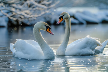 Obraz premium Pair of white swans on the lake