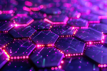 Neon Purple Hexagonal Network Pulse in a Digital Landscape