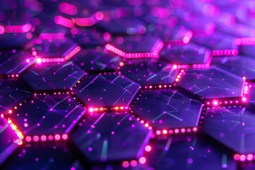 Fototapeten Neon Purple Hexagonal Network Pulse in a Digital Landscape © Lidok_L