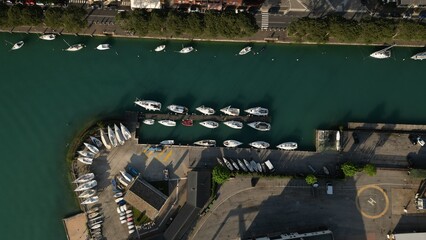 Italy, Peschiera del Garda, Lake Garda - Top view of the port of Lake Como. Yacht Club. Moored...