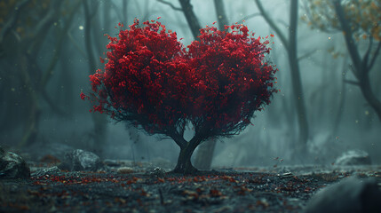 red heart shape tree , generative ai - obrazy, fototapety, plakaty