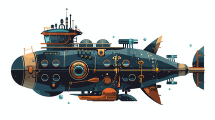A steampunk-inspired submarine exploring the depths 