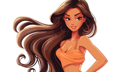 A stunning cartoon character with flowing hair