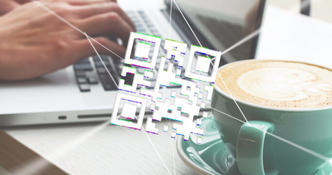 Image of qr code, data processing and networks over man using laptop - Powered by Adobe