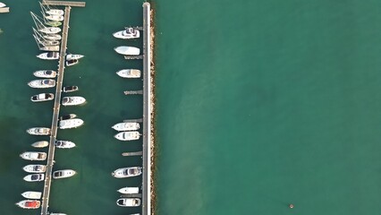 Italy, Peschiera del Garda, Lake Garda - Aerial view of the port of Lake Garda. Yacht Club. Moored...