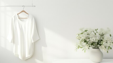 Blouse mockup, blouse model worn on mannequins, white wall and plant background