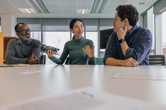 Female drone engineer leading a meeting