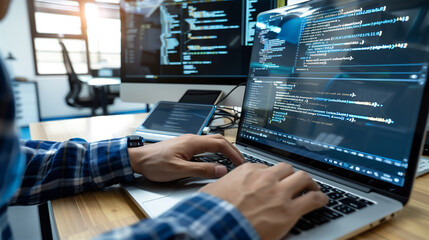 プログラミングをする男性の手元