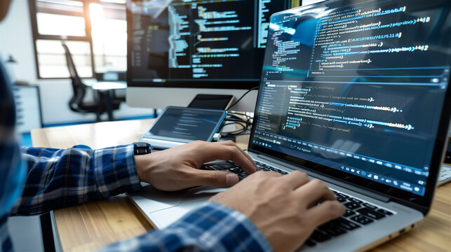 プログラミングをする男性の手元