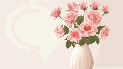 A vase of pink roses against a soft white backdrop
