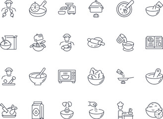 Kitchen and Cooking Isolated Vector Line Icon Collection with Thin Line for Banners, Infographics, Books. Editable stroke for different purpose