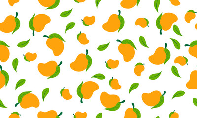 mango and leaves seamless pattern on transparent background