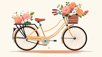 Fototapeta na wymiar A vintage bicycle with a basket full of flowers flat vector
