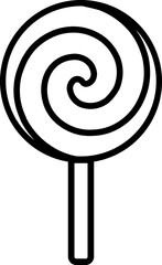 Spiral candy lollipop, birthday party symbol. Outline of festive spiral lollipop for design of children entertainment center. Simple linear icon isolated on white background