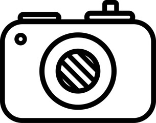 Camera for photographing memorable event, birthday party symbol. Outline of festive photo camera for design of children entertainment center. Simple linear icon isolated on white background