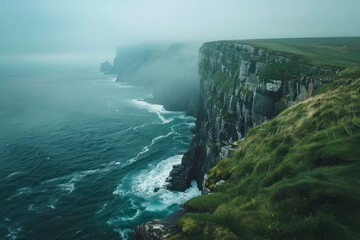 Epic Irish Seascape along the wild Atlantic way.The natural beauty of the cliff edge. , Top view.