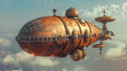 Muurstickers 3D ation of a flying organic fantasy airship © Anas