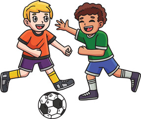 Kids Playing Soccer Cartoon Colored Clipart 