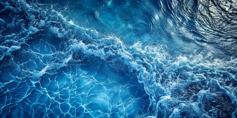 Top view Sea, Ocean Water Texture Background  - blue water surface with ripples.