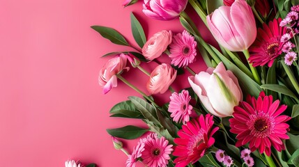 Present Ideas for celebrating Happy Womens day, with a Flower Bouquet in solid Background 