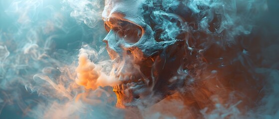 Whispers of Mortality: Smoke and Skull. Concept Dark Photography, Gothic Aesthetics, Surreal Portraits, Conceptual Art - obrazy, fototapety, plakaty