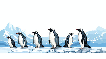 A group of penguins waddling across the ice flat vector