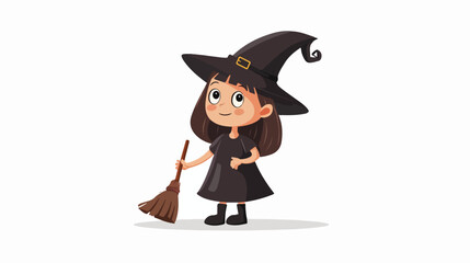 A little girl witch and broom on white background cart