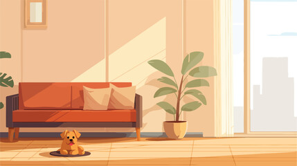 A lonely puppy in an apartment or living room flat vector