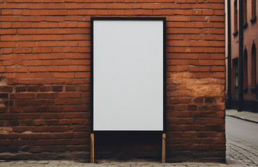 Blank Advertisement Billboard Mockup Against Brick Wall For Marketing. Outdoor Street Poster Display Empty Stand. Generative AI