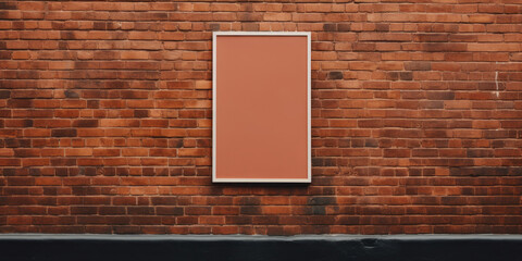 Signboard Mockup On Old Brick Wall Background. Poster Display Mock Up On Rustic Red Brick Texture. Generative AI