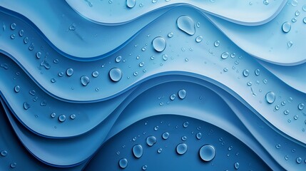 Water Droplets on Abstract Blue Wavy Surface