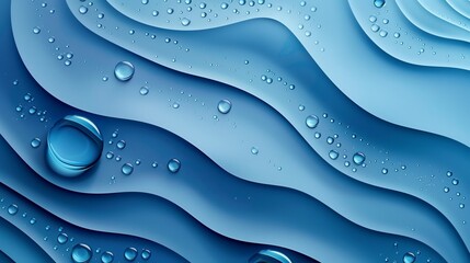 Sleek Water Droplets on Wavy Blue Surface