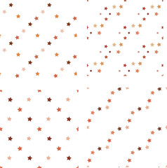 Collection with seamless patterns with orange stars on white background. Vector image.