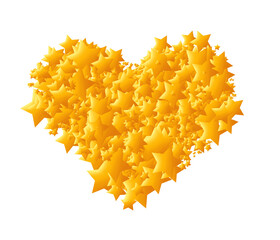 Starry heart form, shape of many 3D golden stars.