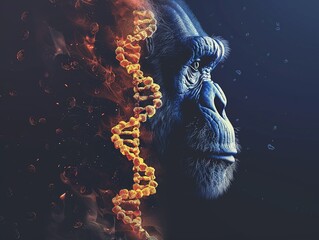 Sidebyside genetics strands comparing human DNA with that of a chimpanzee - obrazy, fototapety, plakaty
