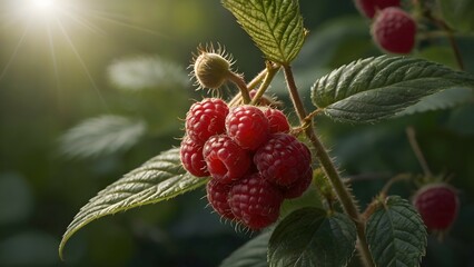 Raspberry branch, elegant, luxury, clean, smooth, elegant, beautiful, highly detailed, sharp focus, studio photography, xf iq 4, 1 5 0 mp, 5 0 mm, iso 2 0 0, 1 / 1 6 0 s, realistic, natural light, oct - obrazy, fototapety, plakaty