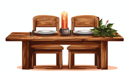 A rustic wooden table set for a romantic dinner flat vector